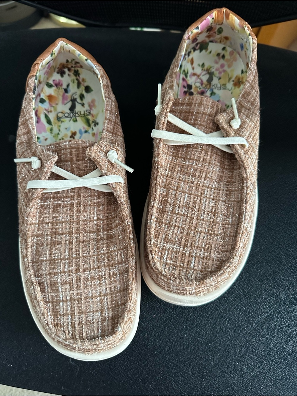Corkys Rose Gold Tweed Slip-On Sneakers with Floral Lining